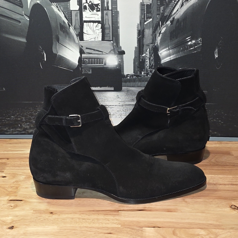 Saint Laurent Paris Wyatt Jodhpur harness boots in black suede EU 46 / US 13 - Picture 6 of 13